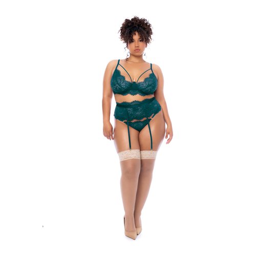 Rich hues of precious stones captured on your skin. Three-piece eyelash lace set featuring