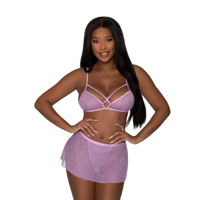 Magic Silk Girl Next Door Bralette With Skirt Lilac L/XL - Pinkfoxxx