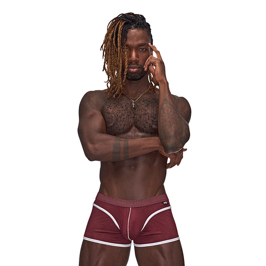 Male Power Sport Mesh Sport Mini Short Burgundy XL - Pinkfoxxx