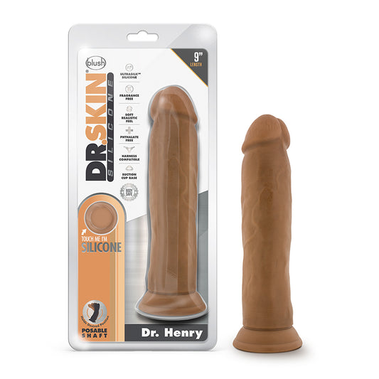 Blush Dr. Skin Silicone Dr. Henry Realistic 9 in. Posable Dildo with Suction Cup Tan