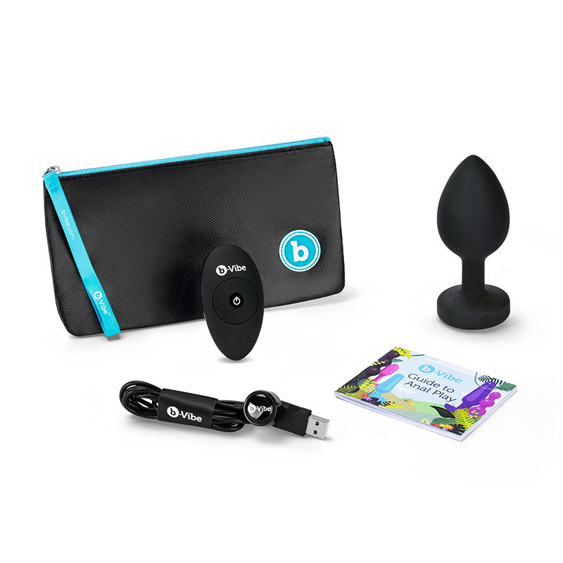 b-Vibe Vibrating Jewel Rechargeable Remote-Controlled Anal Plug with Gem Base Black Diamond XXL