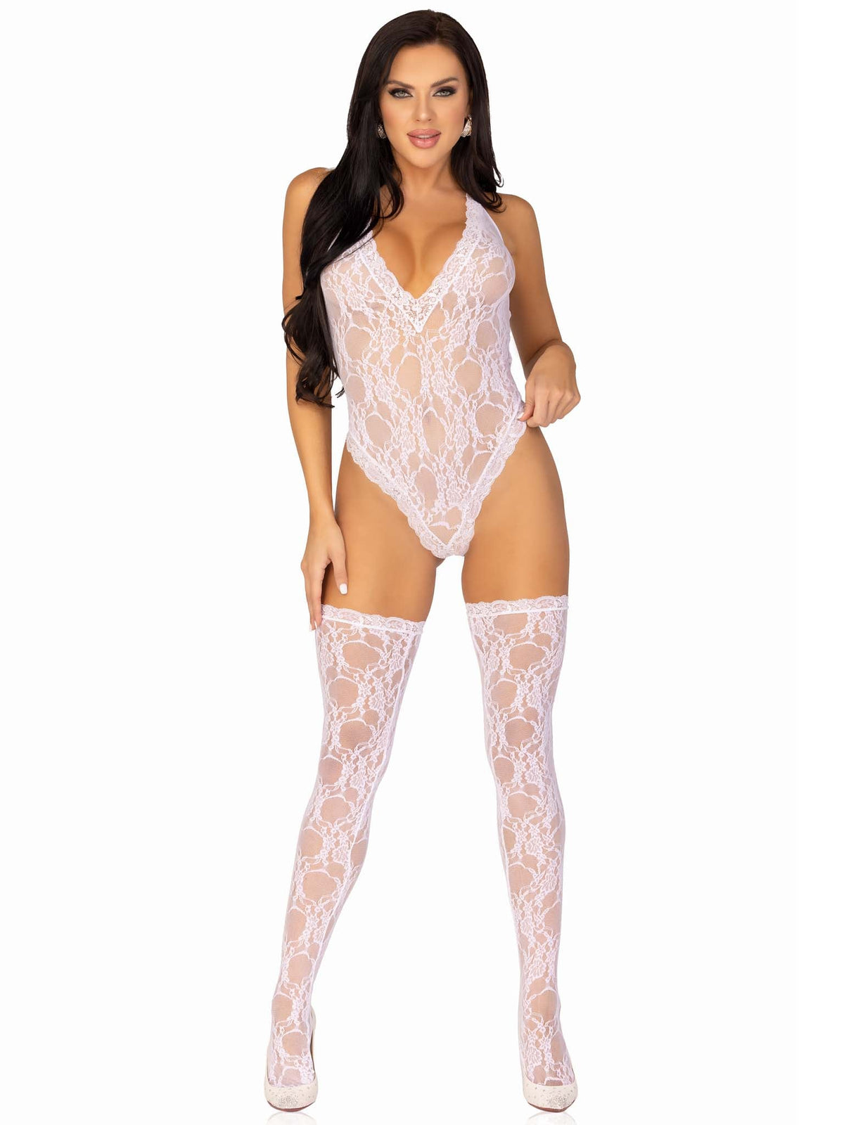 Sweet Romance Lace Teddy & Stockings Set - 81484     00122
