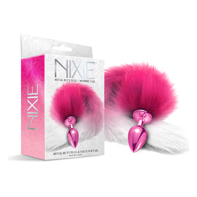 Nixie Metal Butt Plug With Ombre Tail Pink Metallic