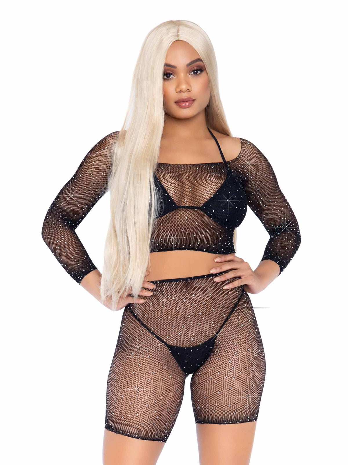 Good Vibes Fishnet Crop Top & Bike Shorts - 81608     00122