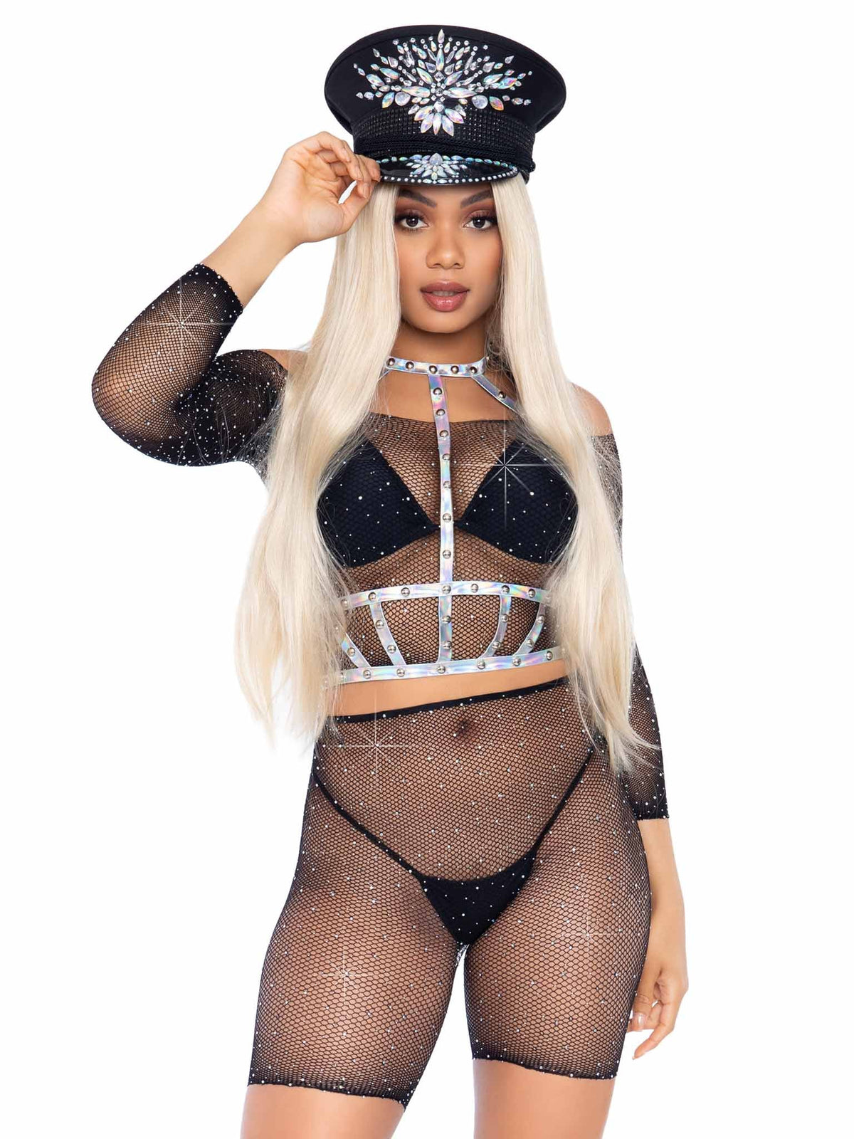 Good Vibes Fishnet Crop Top & Bike Shorts - 81608     00122
