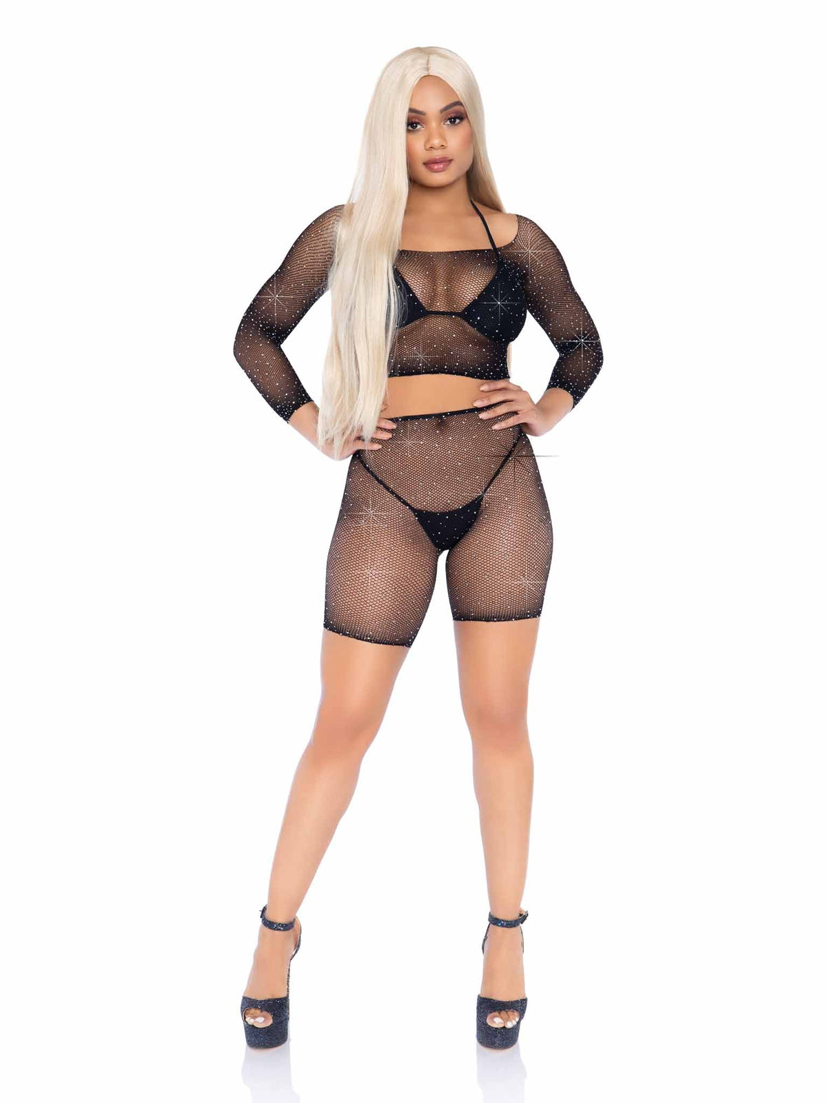 Good Vibes Fishnet Crop Top & Bike Shorts - 81608     00122