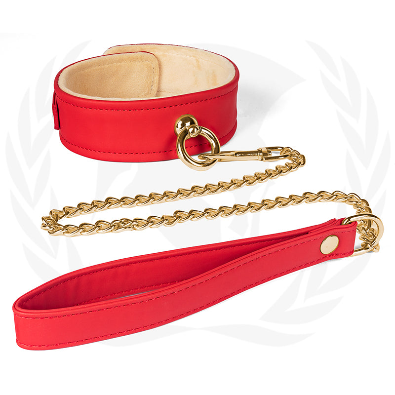 Spartacus Plush Lined PU Collar And Chain Leash