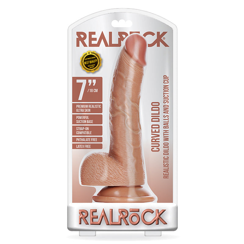 RealRock Realistic 7 in. Curved Dildo With Balls and Suction Cup