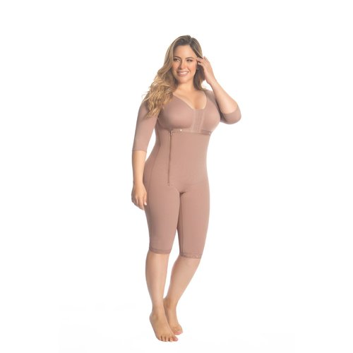 Body Shaper-Knee Length with Bra and Sleeves side zipper. With a single garment control ar
