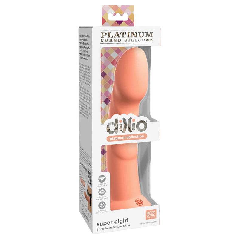 Dillio Platinum Collection Super Eight 8 in. Silicone Dildo Peach