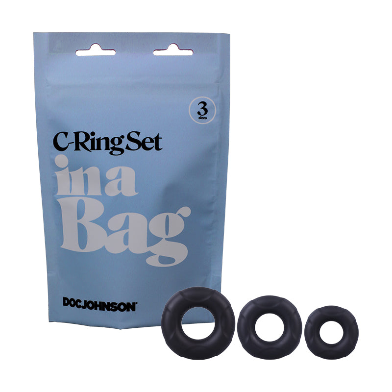 Doc Johnson C-Ring Set In A Bag 3-Piece Silicone Cockrings Black