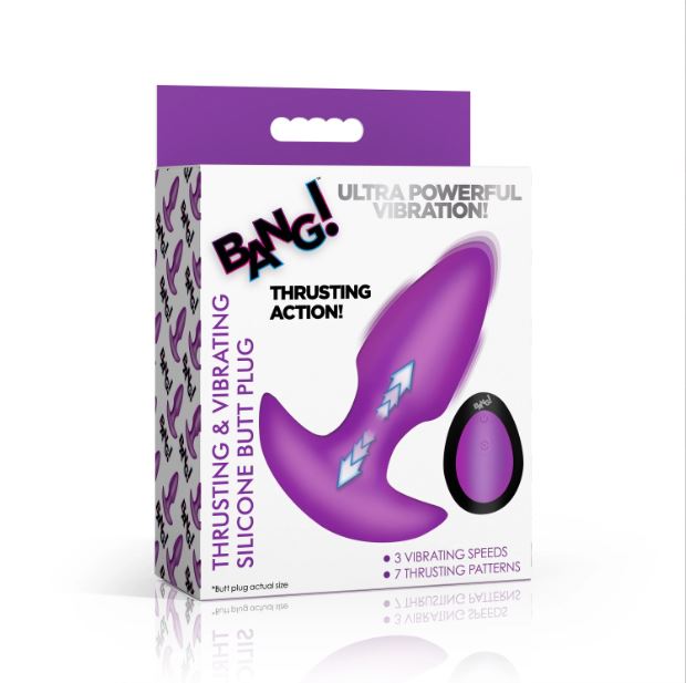 THRUSTING & VIBRATING SILICONE BUTT PLUG PURPLE - XRAH832PURPLE