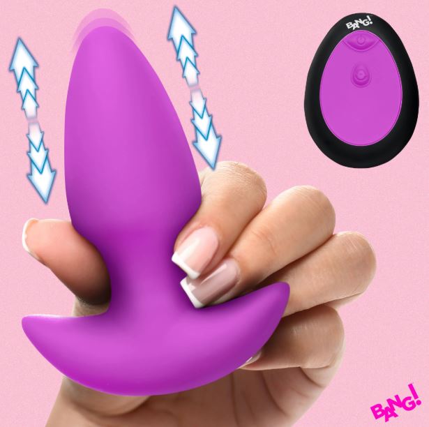 THRUSTING & VIBRATING SILICONE BUTT PLUG PURPLE - XRAH832PURPLE