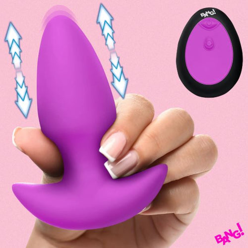 THRUSTING & VIBRATING SILICONE BUTT PLUG PURPLE - XRAH832PURPLE