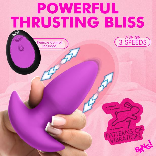 THRUSTING & VIBRATING SILICONE BUTT PLUG PURPLE - XRAH832PURPLE