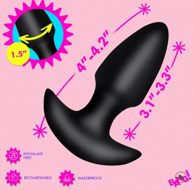THRUSTING & VIBRATING SILICONE BUTT PLUG BLACK - XRAH832BLACK