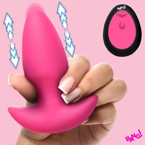 THRUSTING & VIBRATING SILICONE BUTT PLUG PINK - XRAH832PINK