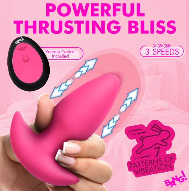 THRUSTING & VIBRATING SILICONE BUTT PLUG PINK - XRAH832PINK