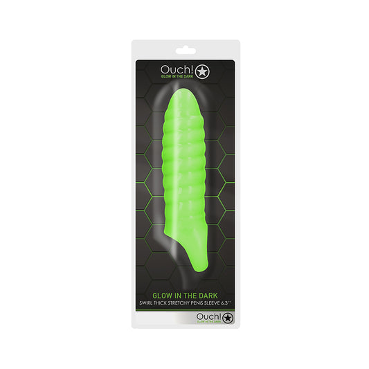 Ouch! Glow in the Dark Swirl Thick Stretchy 6.3 in. Penis Sleeve Neon Green