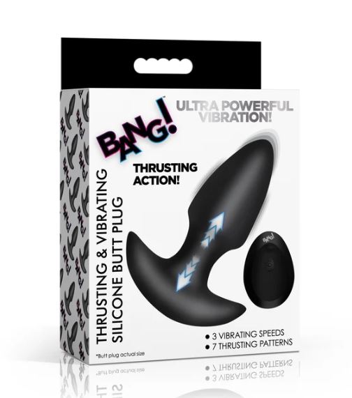 THRUSTING & VIBRATING SILICONE BUTT PLUG BLACK - XRAH832BLACK