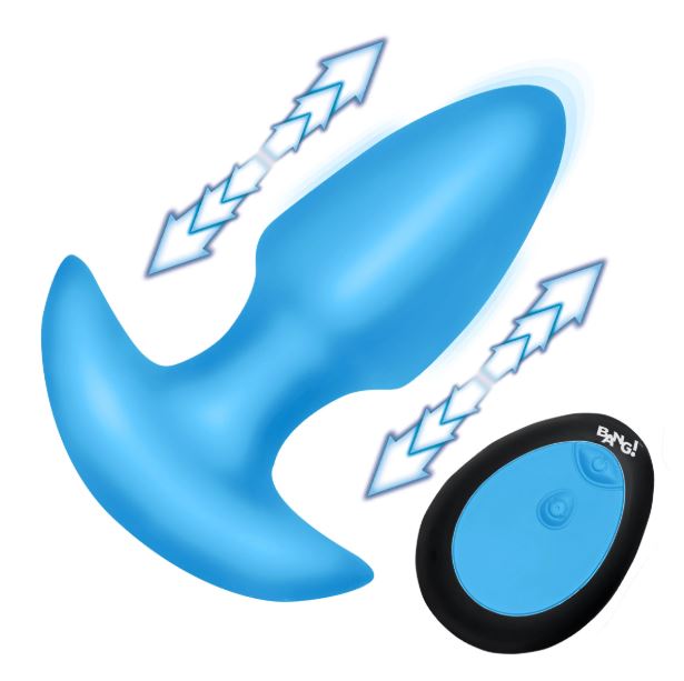 THRUSTING & VIBRATING SILICONE BUTT PLUG BLUE - XRAH832BLUE