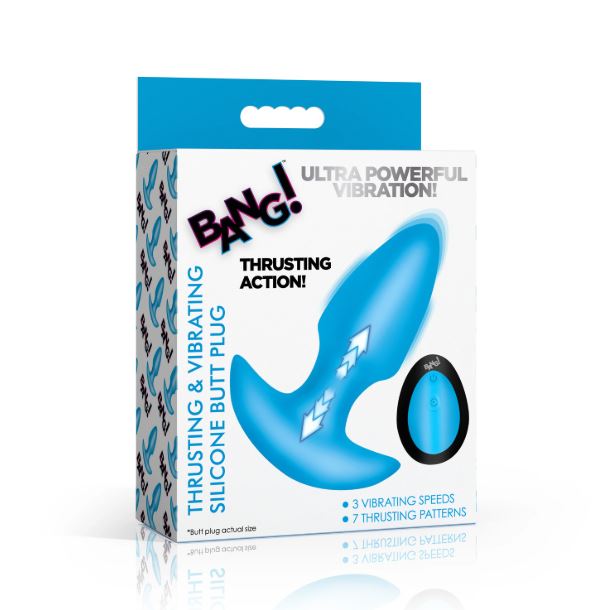 THRUSTING & VIBRATING SILICONE BUTT PLUG BLUE - XRAH832BLUE