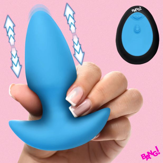 THRUSTING & VIBRATING SILICONE BUTT PLUG BLUE - XRAH832BLUE