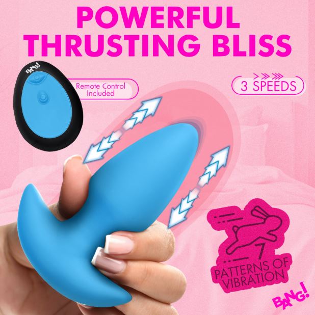 THRUSTING & VIBRATING SILICONE BUTT PLUG BLUE - XRAH832BLUE