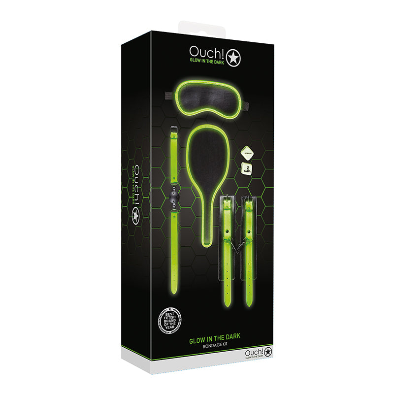 Ouch! Glow in the Dark 7-Piece Bondage Kit Neon Green