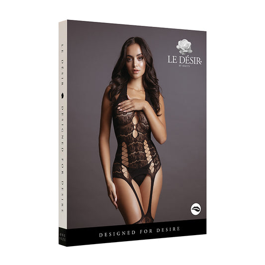 Shots Le Desir Lace Suspender Bodystocking Black