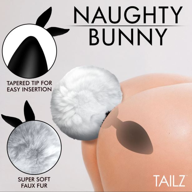 TAILZ FLUFFY BUNNY TAIL SILICONE PLUG WHITE - XRAH843WHITE