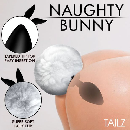 TAILZ FLUFFY BUNNY TAIL SILICONE PLUG WHITE - XRAH843WHITE