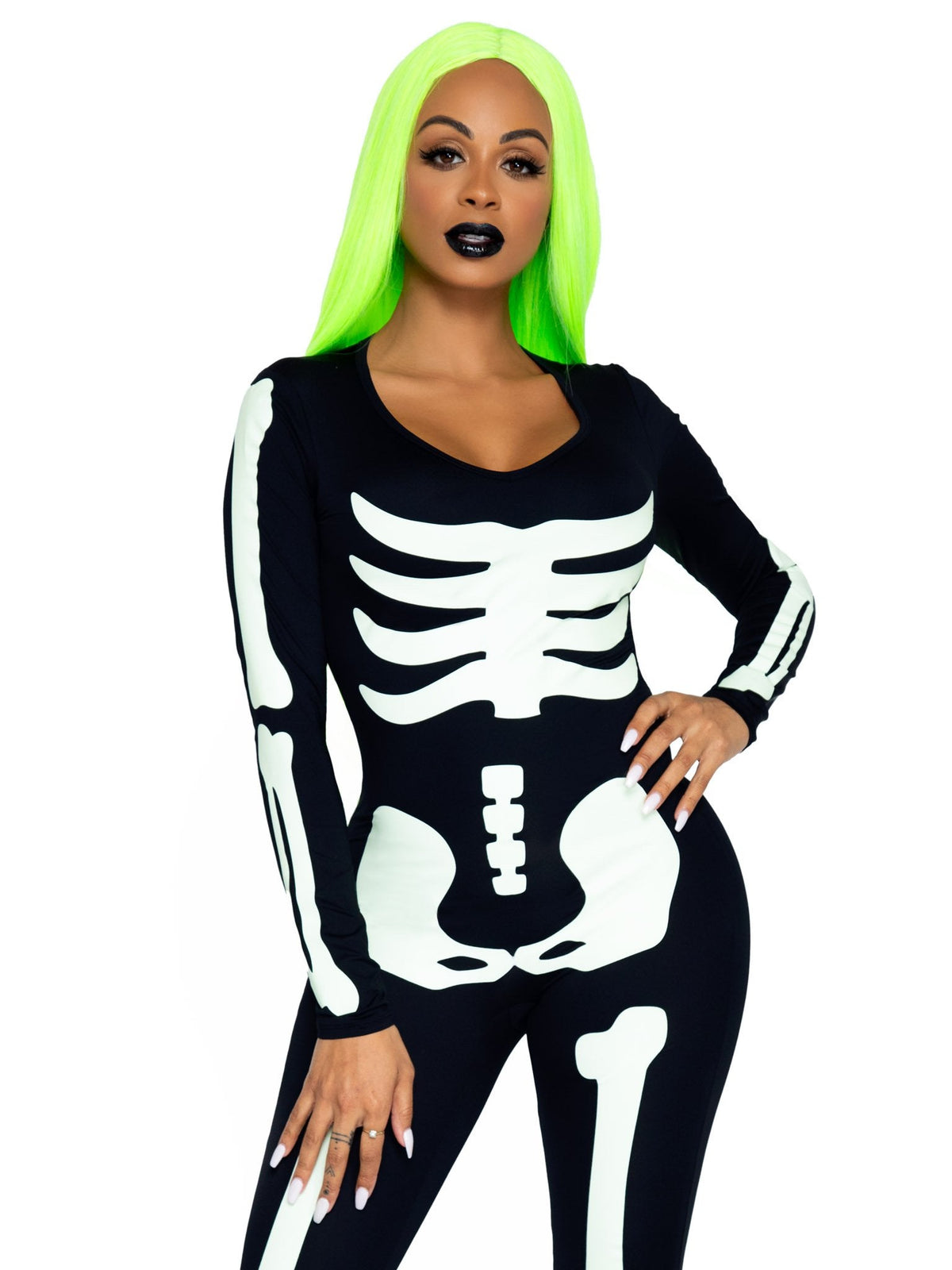 Printed Glow In The Dark Skeleton Catsuit - 85346     00701