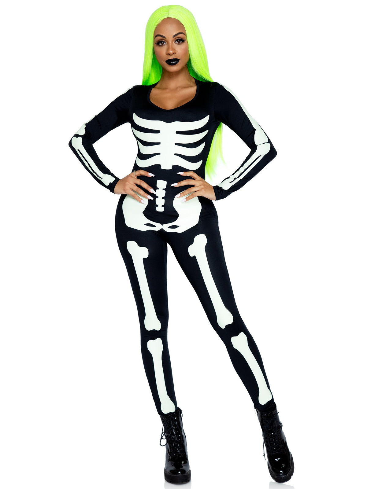 Printed Glow In The Dark Skeleton Catsuit - 85346     00701