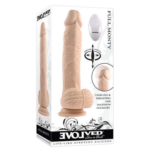 Evolved Full Monty Rechargeable Remote-Controlled Thrusting Twirling 9 in. Silicone Dildo