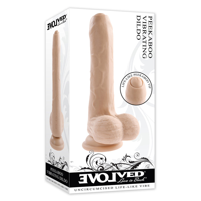 Evolved Peek A Boo Rechargeable Vibrating 8 in. Silicone Uncircumcised Dildo with Power Boost