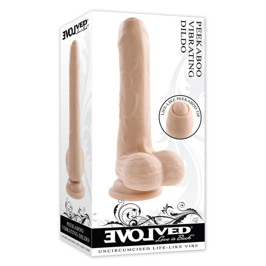 Evolved Peek A Boo Rechargeable Vibrating 8 in. Silicone Uncircumcised Dildo with Power Boost