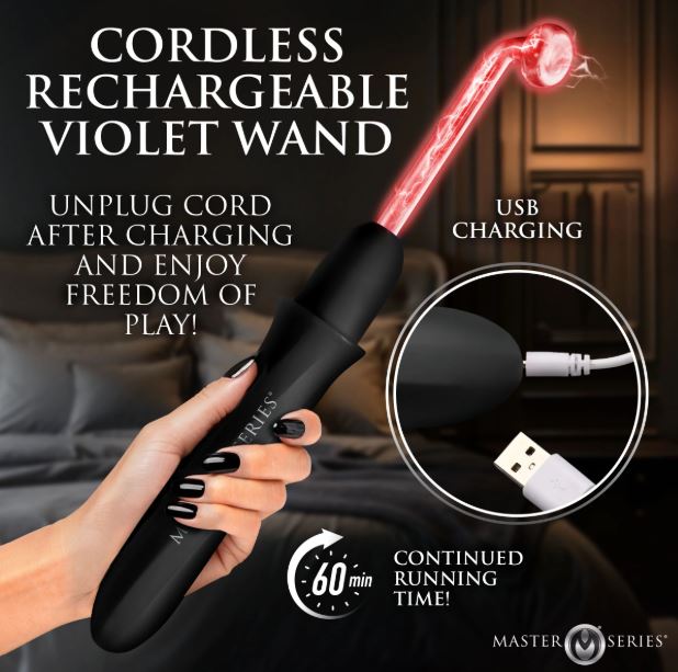 MASTER SERIES ELEKTRAWAND RECHARGEABLE VIOLET WAND W/ATTACHMENTS BLACK - XRAH855BLACK