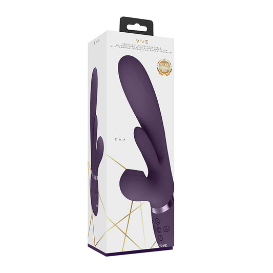 VIVE ENA Rechargeable Thrusting Silicone G-Spot Vibrator with Flapping Tongue and Air Wave Stimulator Purple