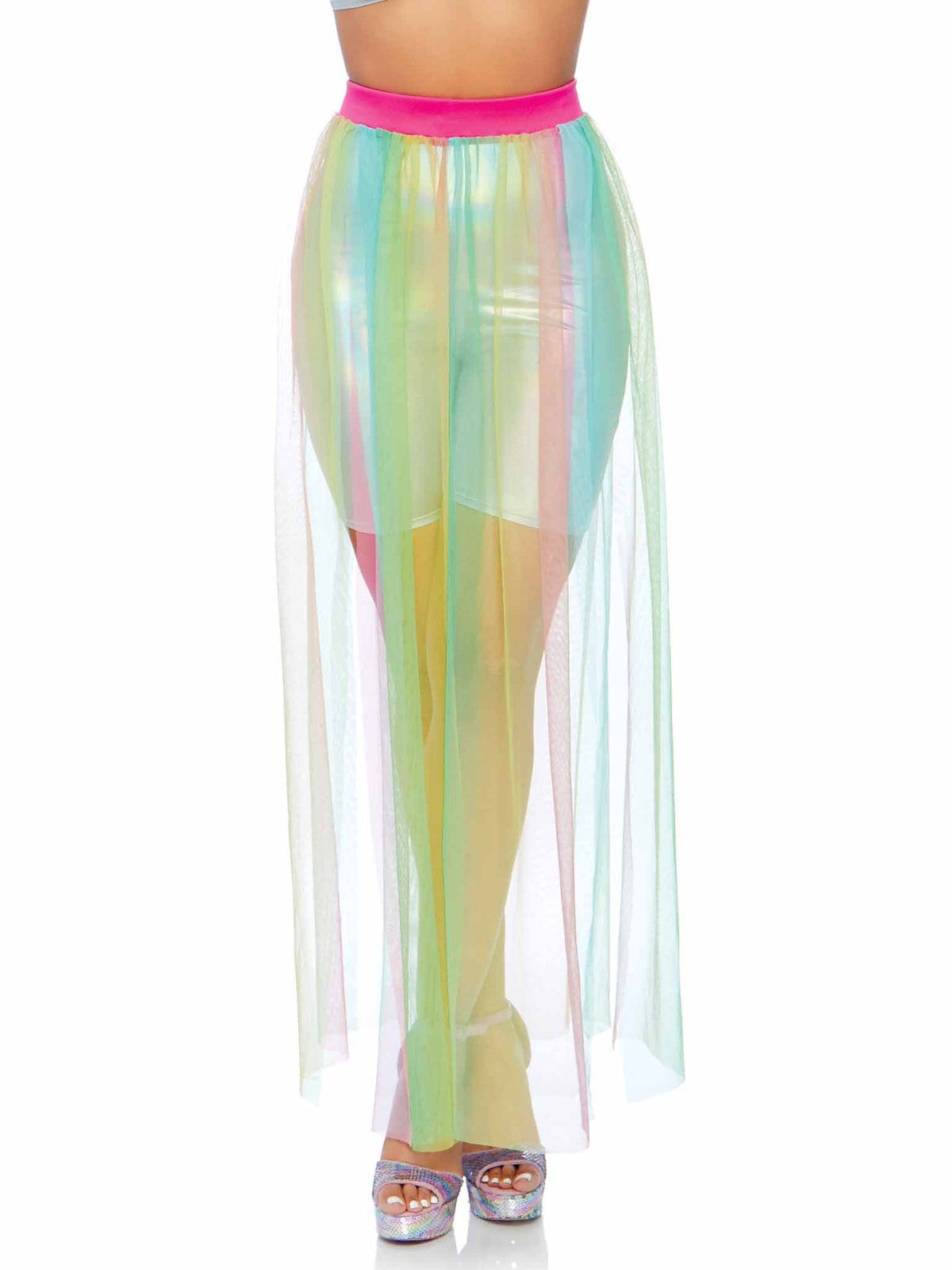 Multi Slit Sheer Full Length Maxi Skirt - 86773     00222