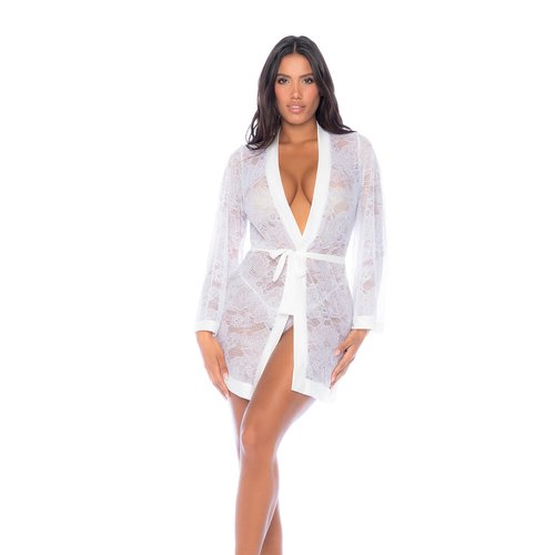 Featured in an elegant white lace this is the ideal robe for your special day. Whether wor