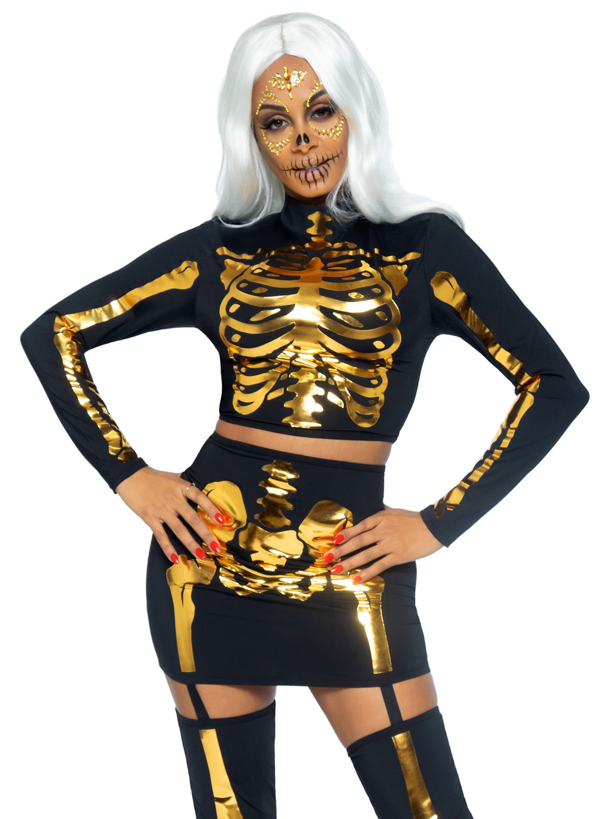 Golden Skeleton Crop Top and Skirt - 87061     05401
