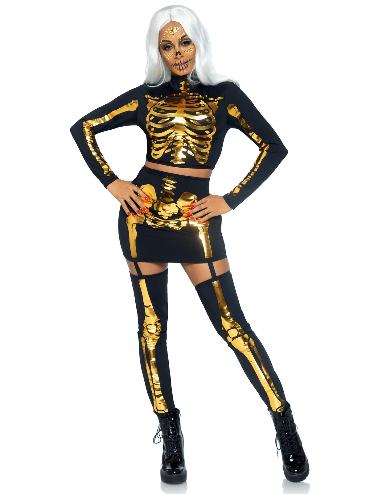 Golden Skeleton Crop Top and Skirt - 87061     05401