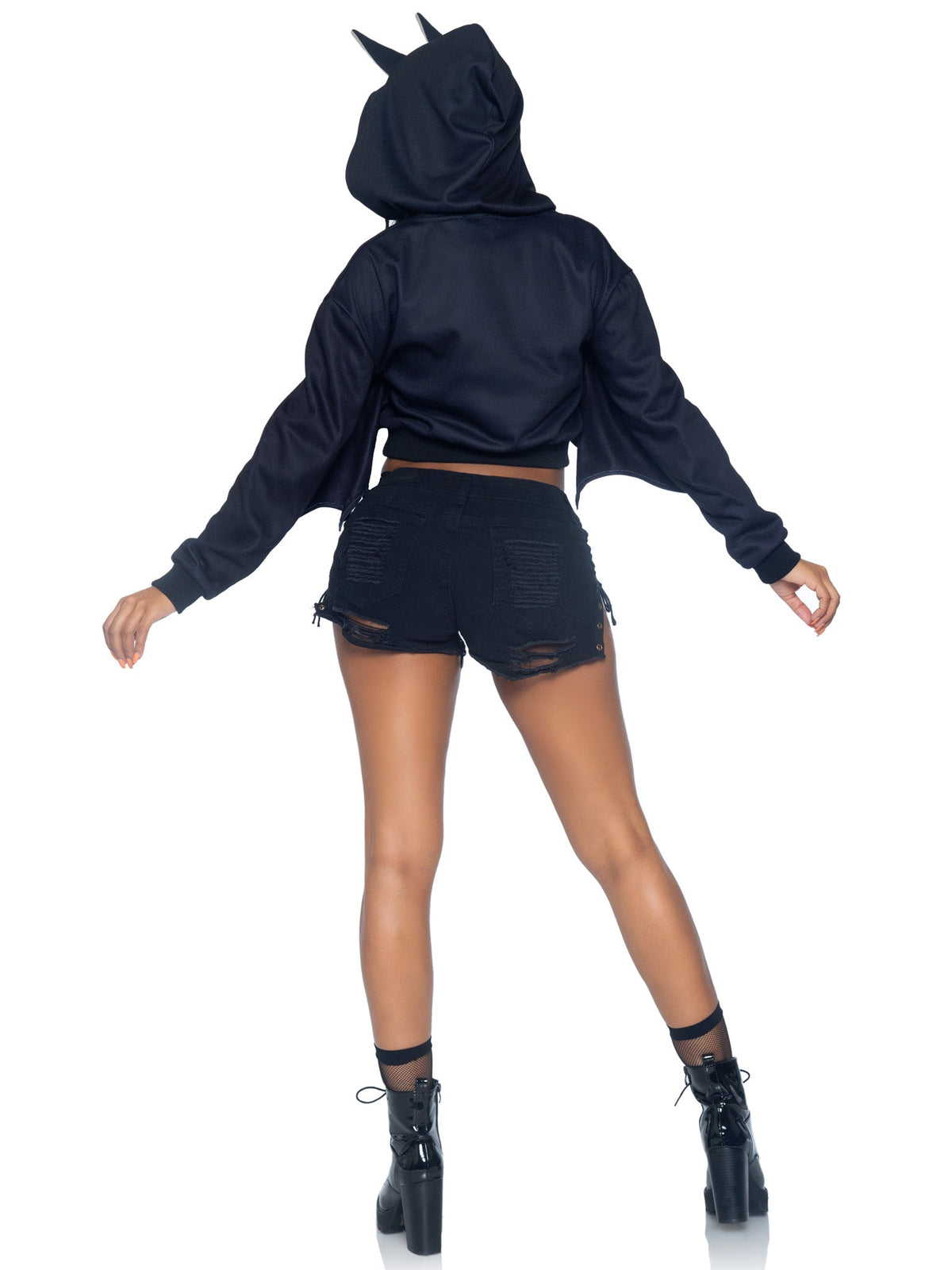 Bat Cropped Hoodie With Wings - 87078     00125