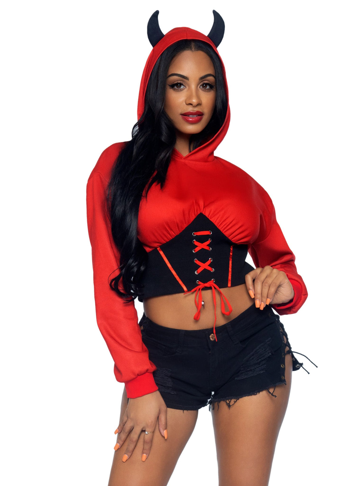 Devil Cropped Hoodie With Wings - 87079     01225