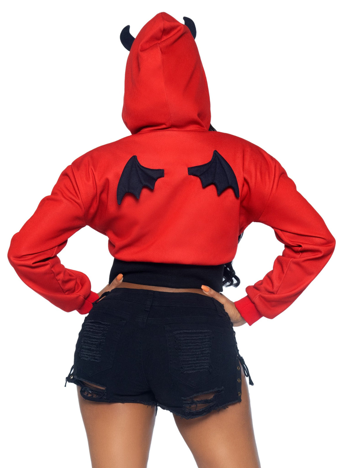 Devil Cropped Hoodie With Wings - 87079     01225