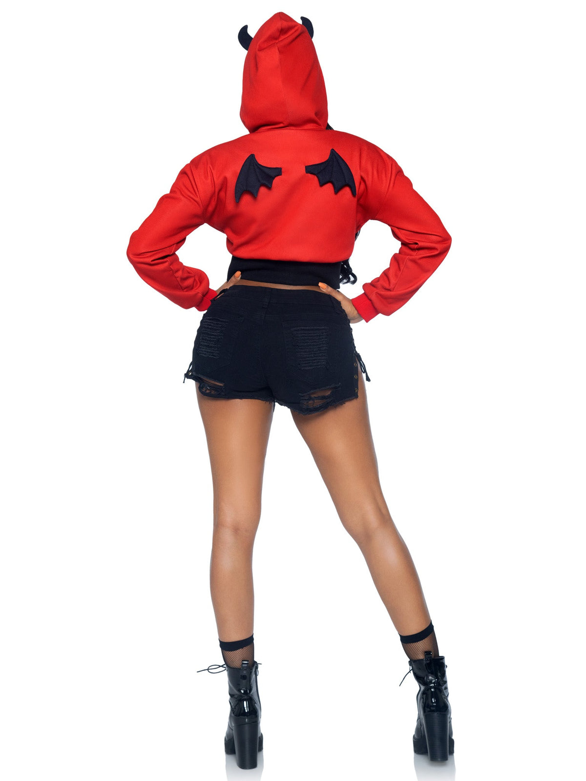 Devil Cropped Hoodie With Wings - 87079     01225