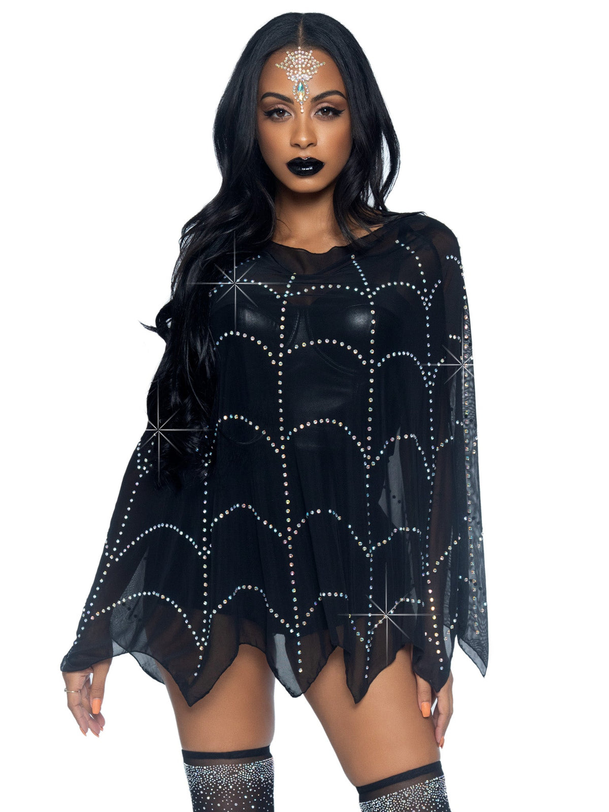 Spider Web Rhinestone Costume Poncho - 87082     00122