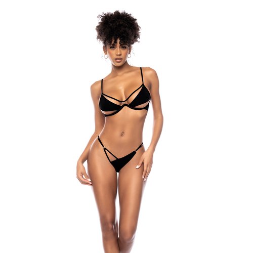 A sophisticated yet sexy 2 piece swimsuit with sheer mesh contrasts, underwire support, ad
