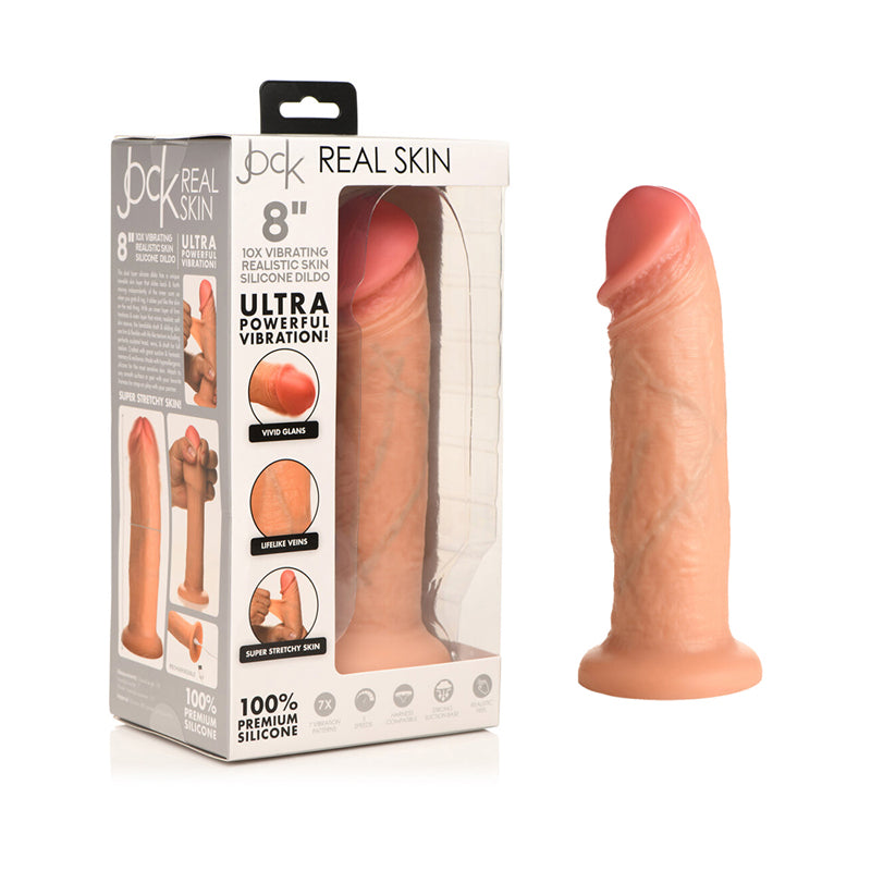 Jock Real Skin Vibrating Silicone Dildo 8 in. Light - Pinkfoxxx